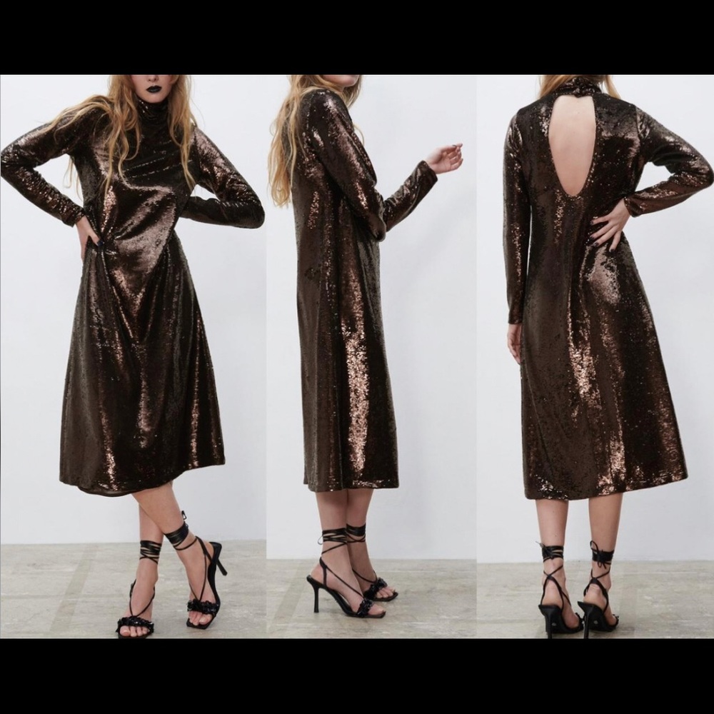 Zara Shimmering Brown Sequin Dress